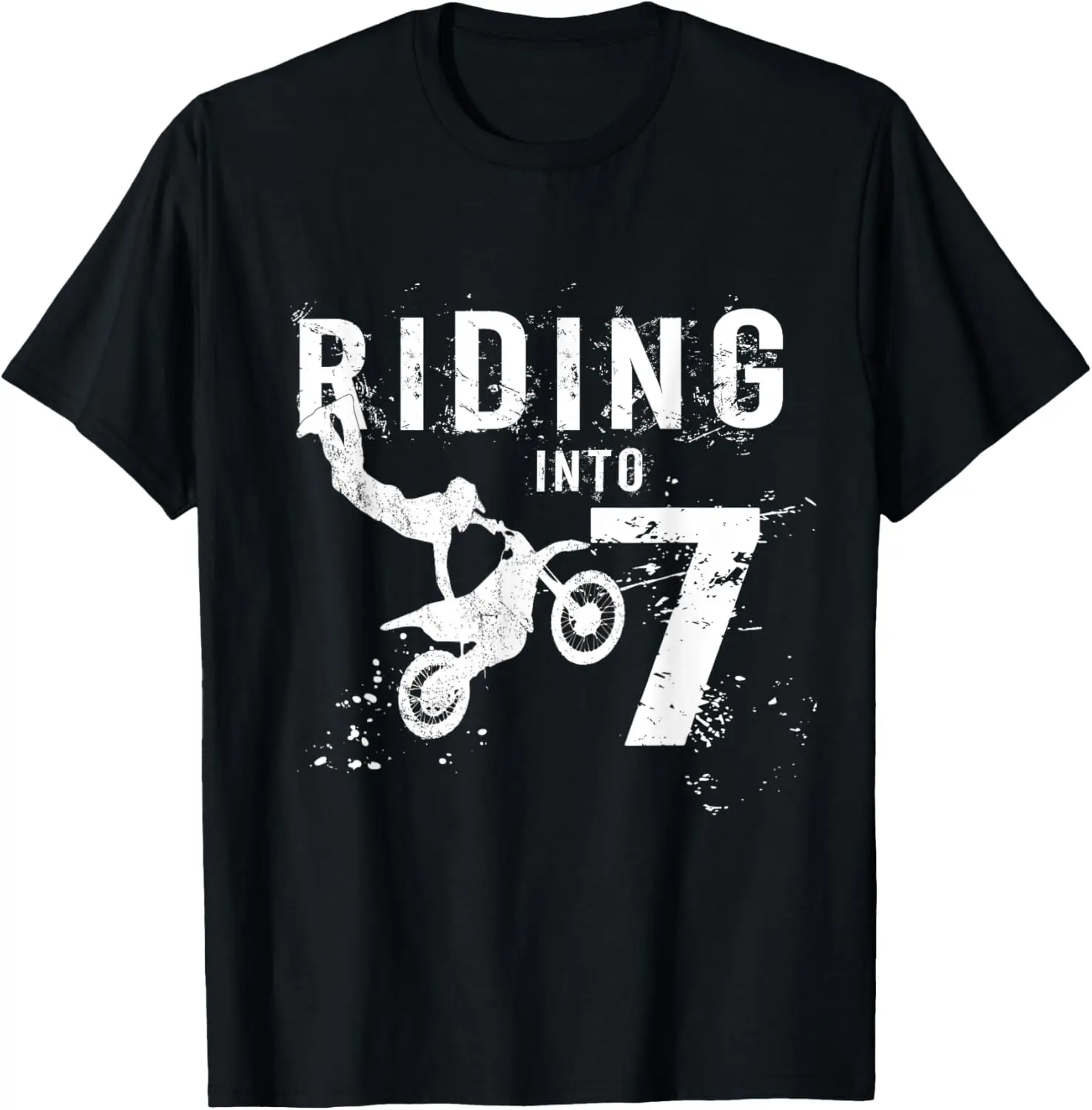 

Riding Into 7 Years Old 7th Birthday Boy Dirt Bike Party T-Shirt