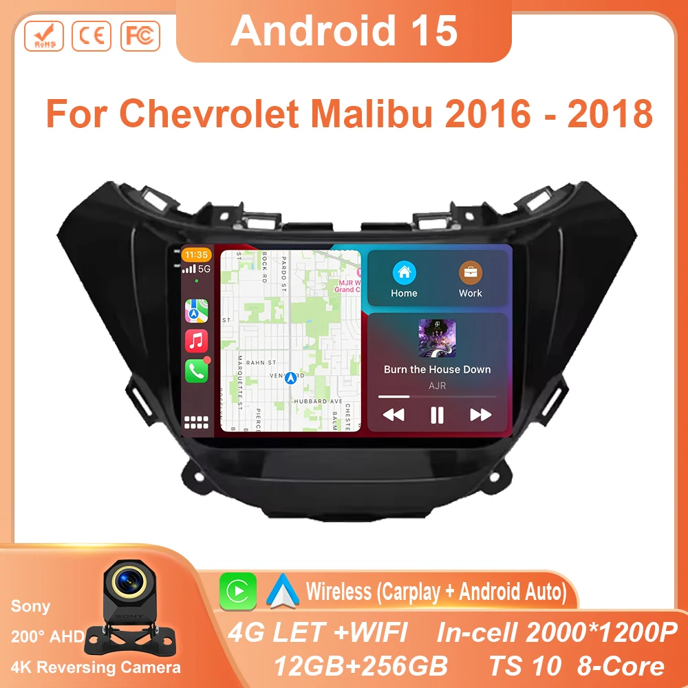 

Video Player Android 15 Car Radio Multimedia Stereo Player WiFi+4G GPS Navigation For Chevrolet Malibu 2016 - 2018 NO 2din din