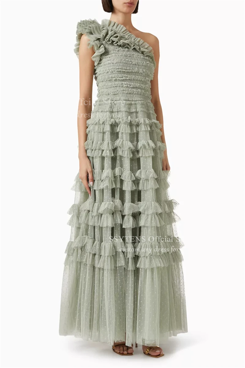 SSYTENS robes de soirée de bal élégantes robe formelle en Tulle à pois plis en filet à plusieurs niveaux a-ligne de luxe une épaule robe de soirée personnalisée