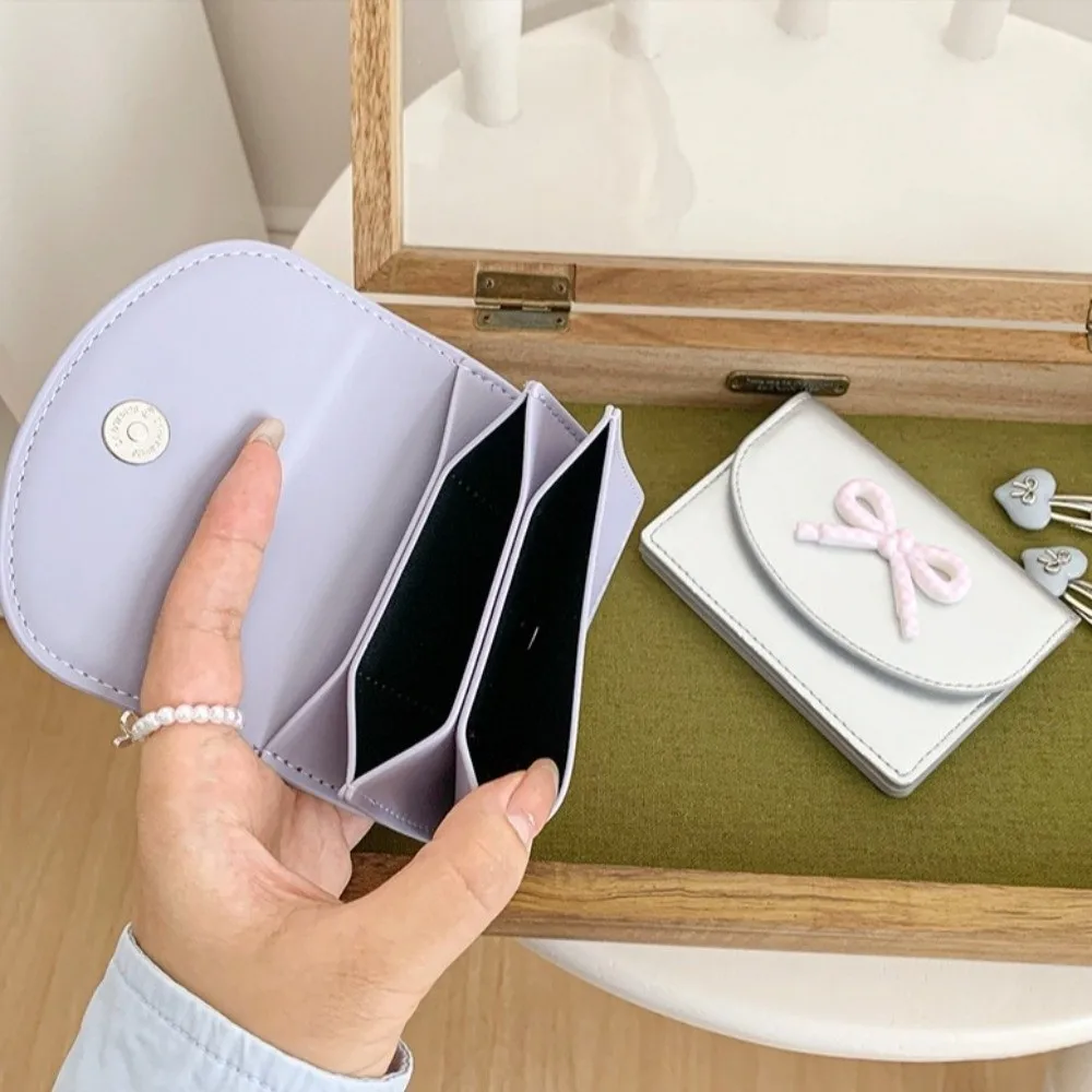 INS Casual PU Leather Short Wallet Large Capacity Portable Cash Bag Bowknot Dopamine Color Card Holders Female Girl