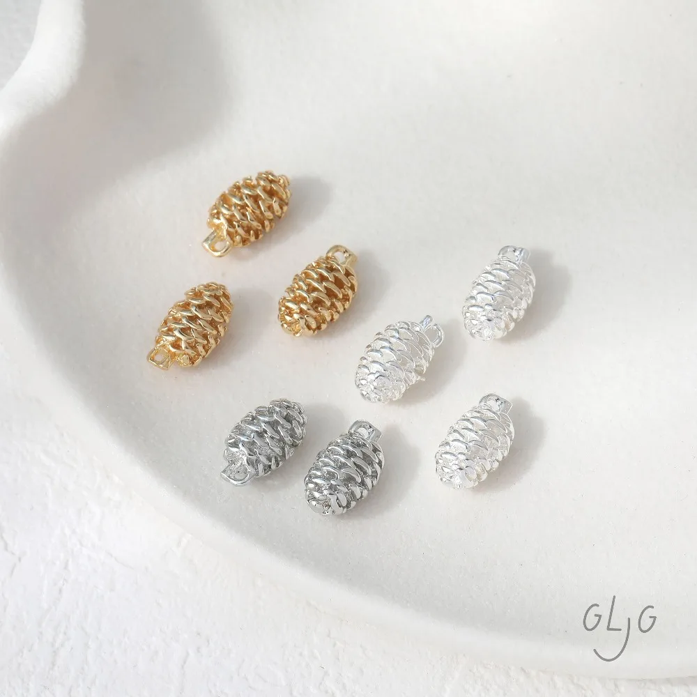 4PCS Dainty Pinecone Shape Charms for Jewelry Making Eardrop Supplies Findings DIY Brass 14k Gold Plated Accessories 16*9mm