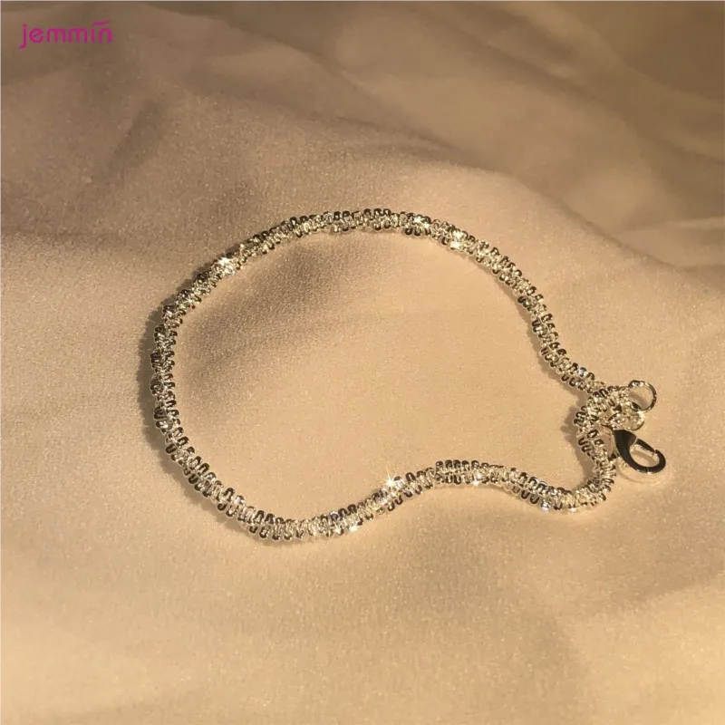 New 925 Sterling Silver Sparkling Bracelet For Women Girls Wedding Jewelry Shiny Chain Bangle Fine Jewelry Latest Design