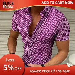 Summer new men's plaid short-sleeved shirt casual large size lapel men's shirt comfortable breathable men's clothing