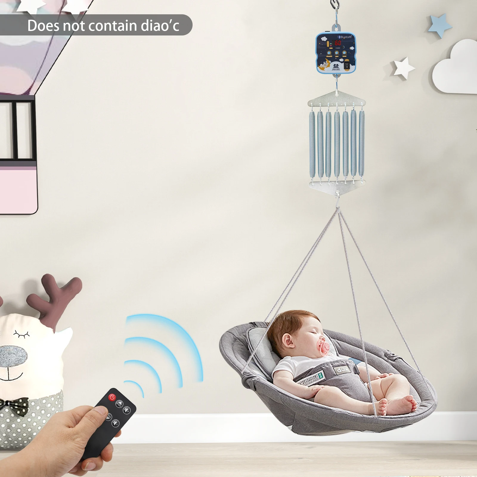 Control Eléctrico para Columpio de Bebé de 12W, Control para Mecedora de Bebé con 7 Resortes, Columpio Colgante Ajustable para Bebés de 0 a 12 Meses