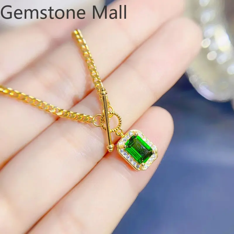 

0.8ct 100% Natural Chrome Diopside Necklace Pendant 5mm*7mm Diopside 925 Silver Pendant with 3 Layers 18K Gold Plating