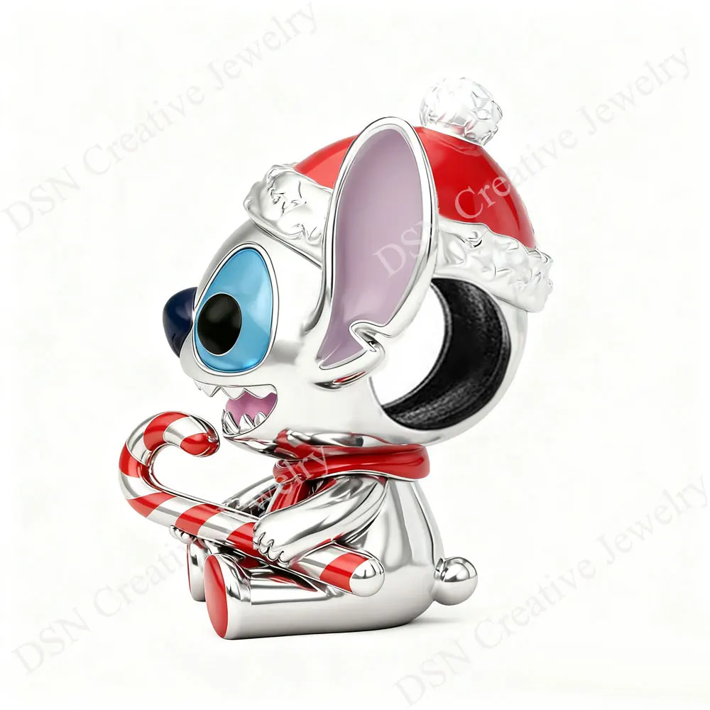 DSN 925 الفضة سحر ديزني غرزة عيد الميلاد الخرز ل ثعبان سلسلة سوار الكرتون لطيف سحر المرأة مجوهرات هدية عيد الميلاد