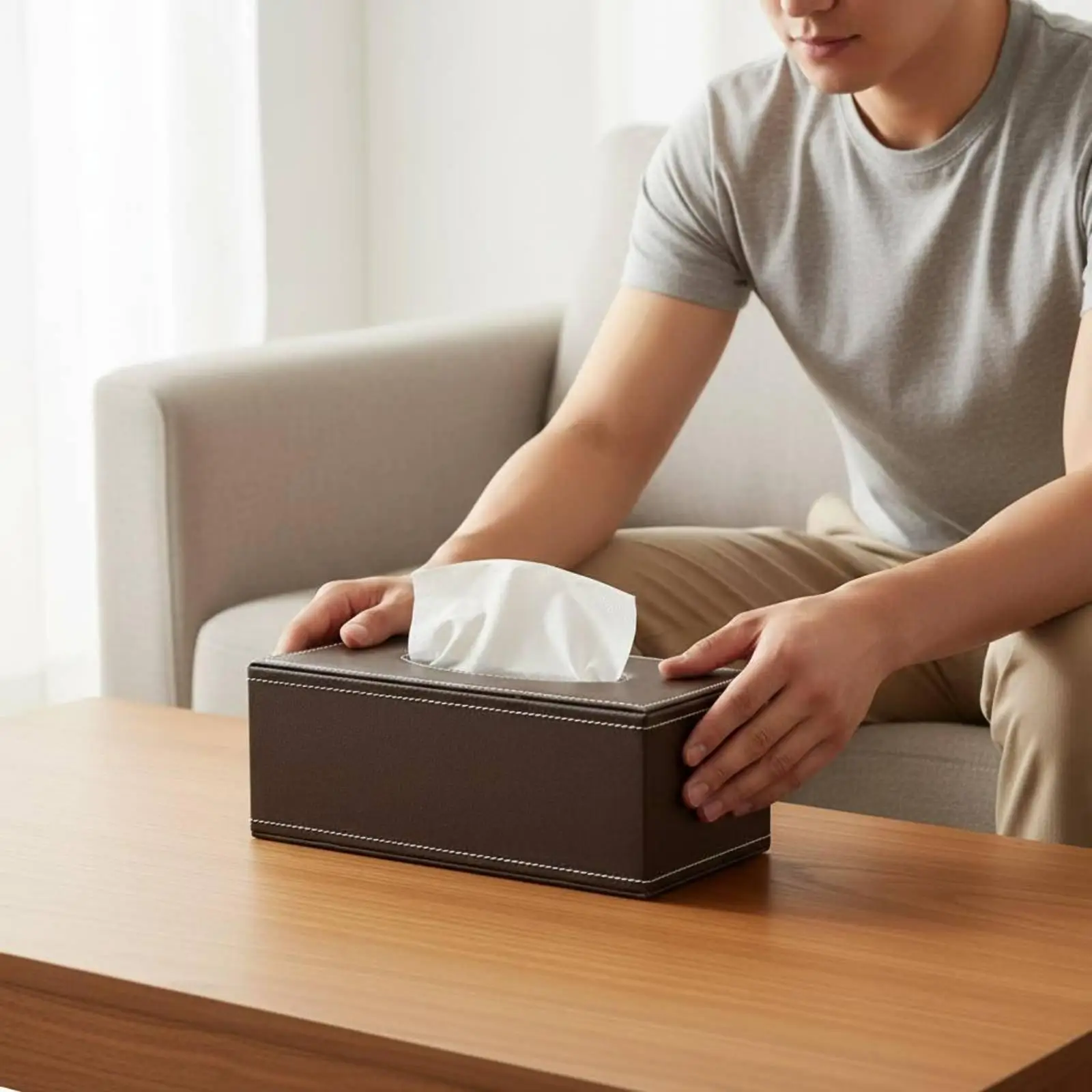 Stylish Paper Dispenser Leather Napkin Holder Box Rectangular Tissue Organizer for Living Room Bedroom Office