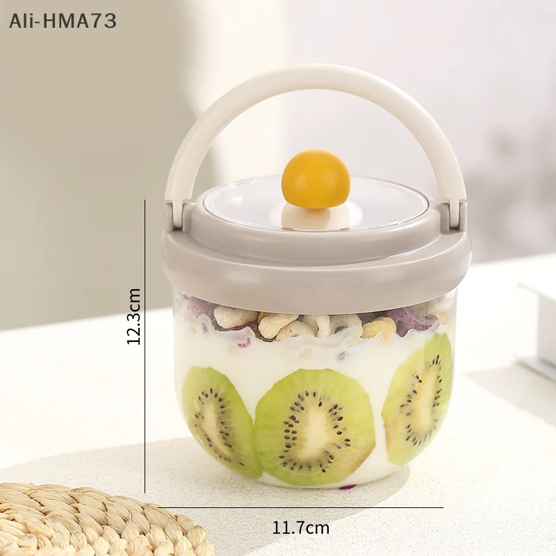 

2025 1Pc Portable Reusable Sealed Salad Cup With Spoon Transparent Plastic Round Fresh-keeping Breakfast Cup Picnic Fruit Box