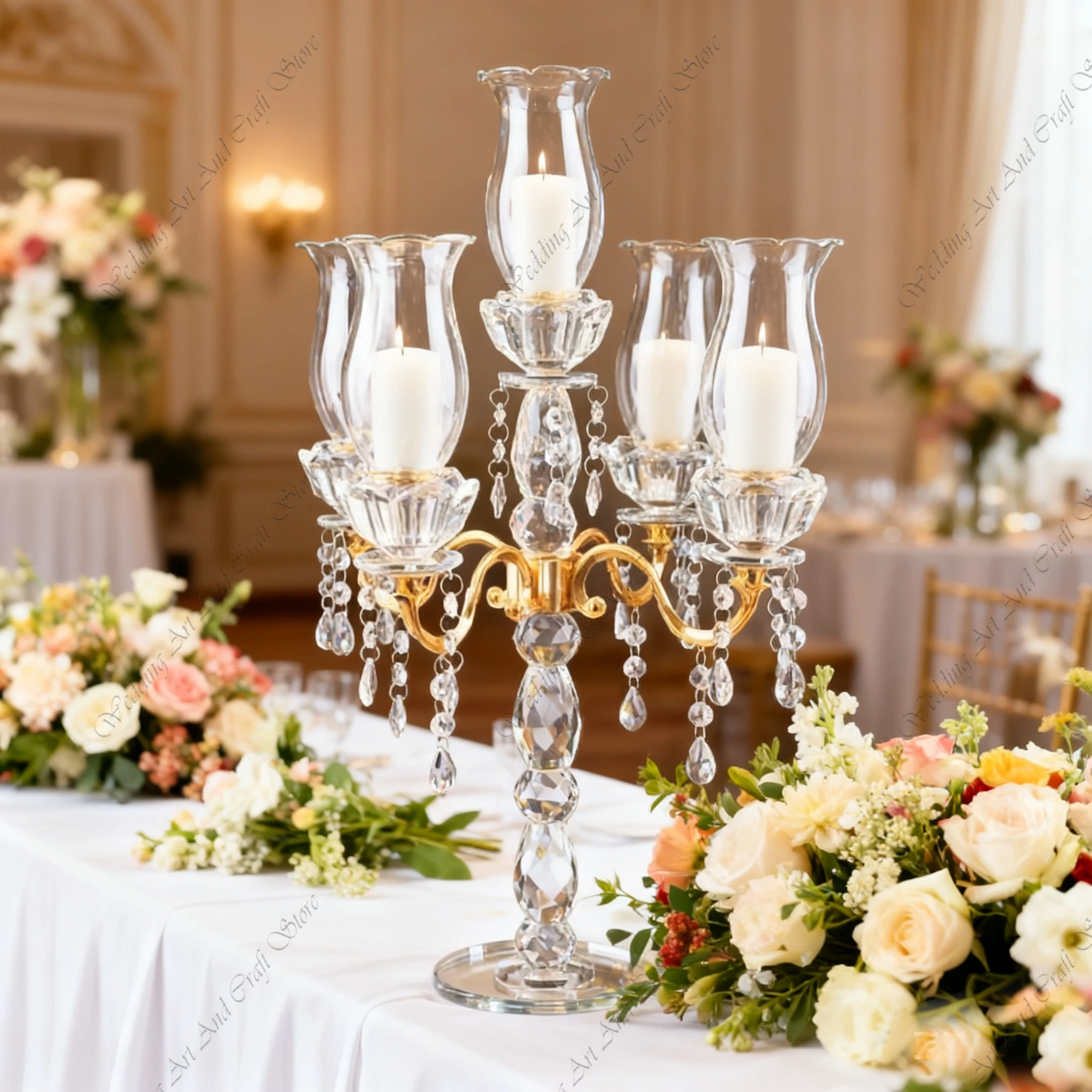 

2pcs f30 Glass Tube Hanging Wedding Event Party Centerpiece Decoration Crystal Candelabra Candle Holder Candlestick ivy225