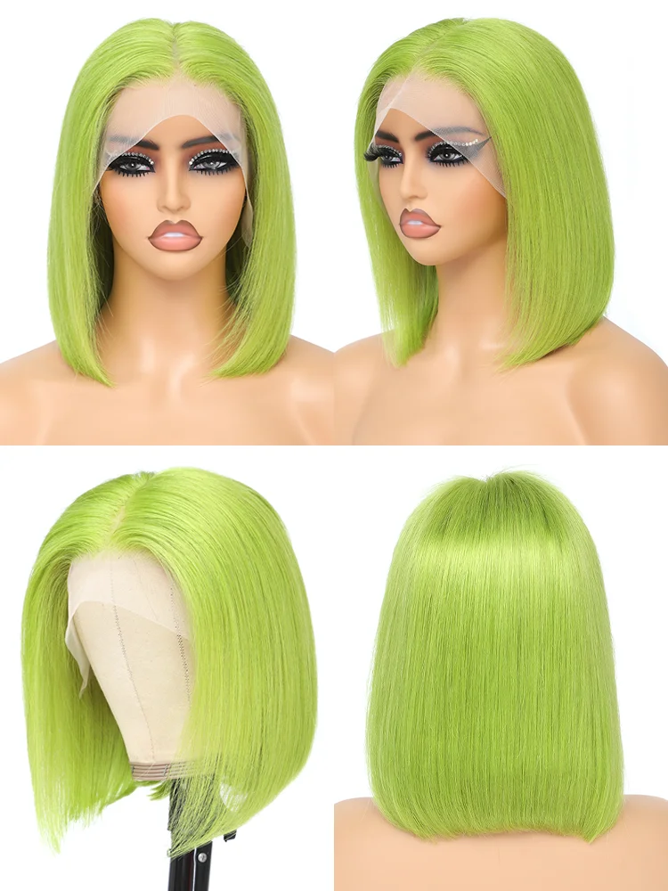 Lime Green Bob Lace Front Wigs Human Hair Wigs Green Wig Short Bob Wigs Straight 13X4 Colored Lace Frontal Wigs Rose Neon