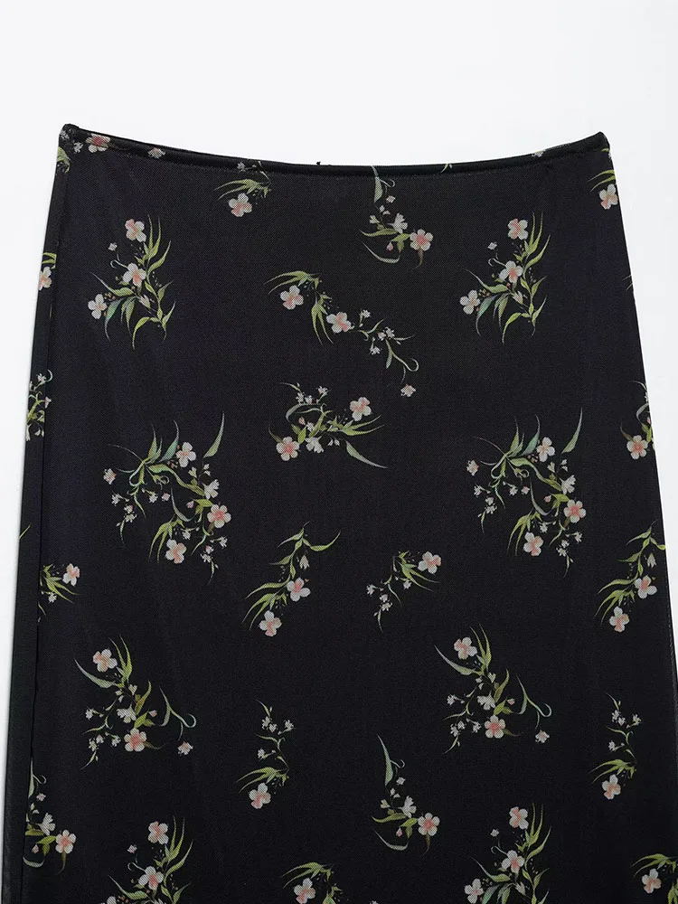 TRAFZA-Conjunto de 2 piezas de verano para mujer, Tops cortos sin mangas con espalda descubierta y estampado Sexy con volantes y tirantes de malla + Falda Midi de diseño plisado elegante