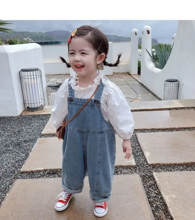 Kid Pants 2021 Girls Denim Overalls Spring and Autumn Clothing New Style Girl Casual Pants Boy Jeans Loose Denim Overalls