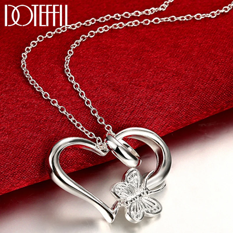 

DOTEFFIL 925 Sterling Silver Butterfly Heart Pendant Necklace 18-30 Inch Chain For Woman Wedding Engagement Charm Jewelry