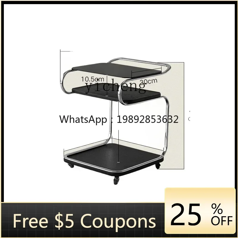 

ZZ movable square glass coffee table trolley with wheels living room bedside sofa corner table