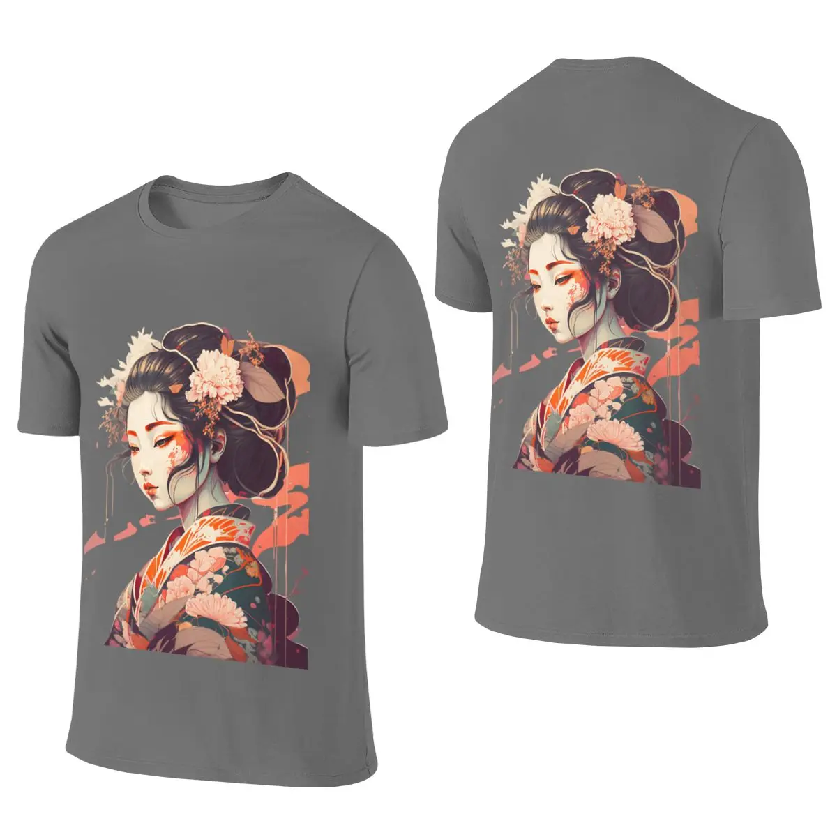 Japanese Geisha Girl Crew Neck Reversible T-shirtUrban Minimalist Dark Color Schemes T-shirt