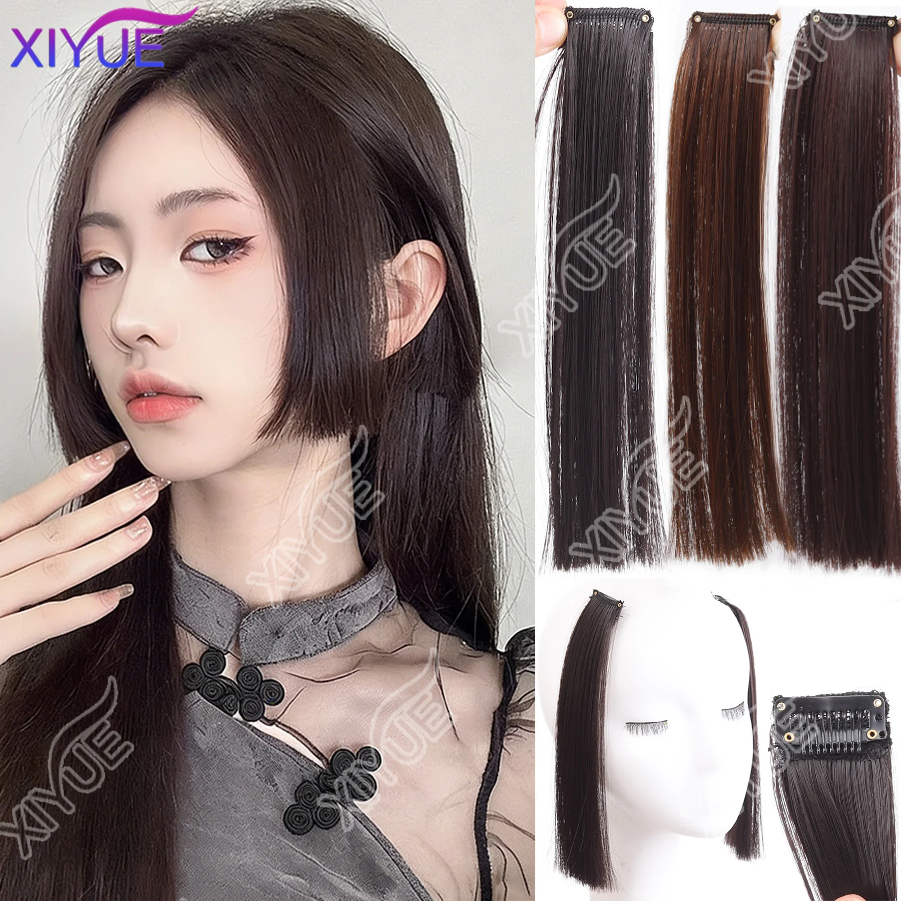 XIYUE Princess Bangs Cut Synthetic Bangs Clip In Two Side Flat Bangs Clip-In Extension Natural Hairpiece For Women