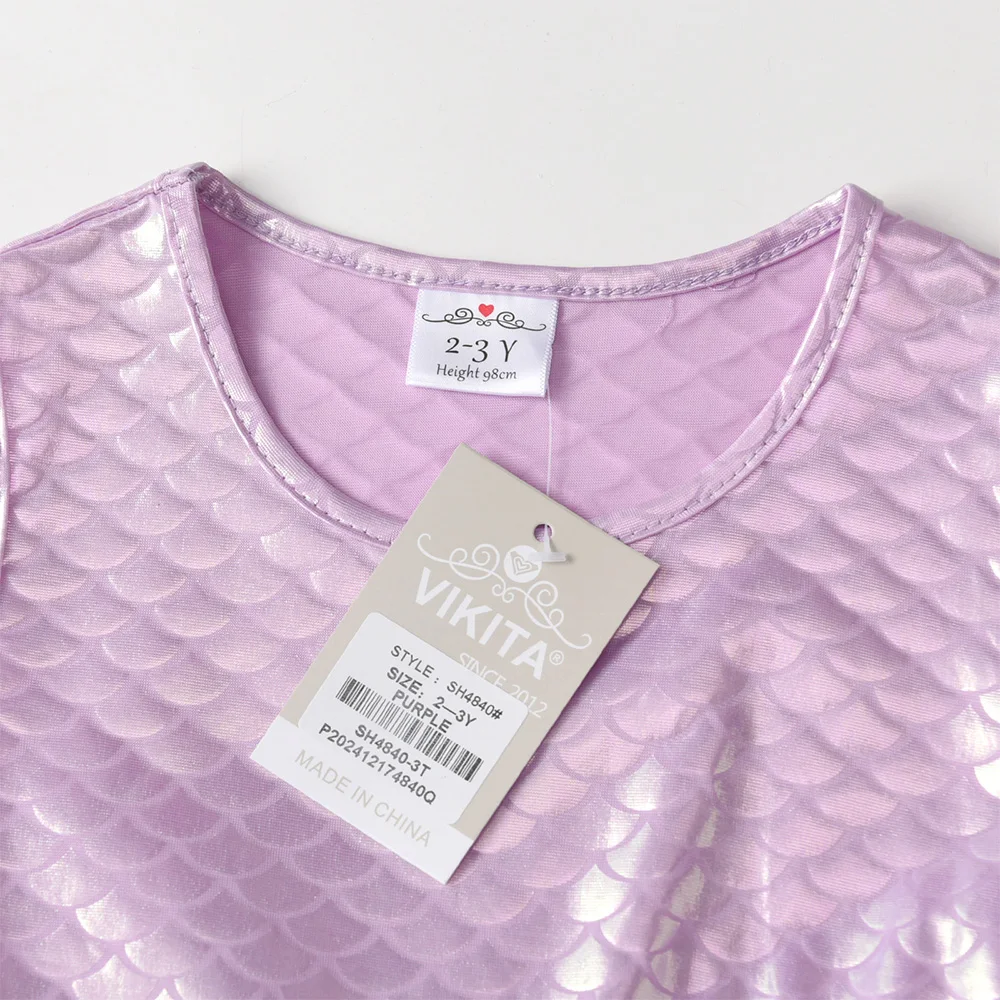 Kinder-Tüllkleid mit Meerjungfrauenschuppen-Print, ärmellos, lila, Prinzessinnenkleid, flauschig, mit Schleifenknoten, Partykleid für Mädchen – Detail 7