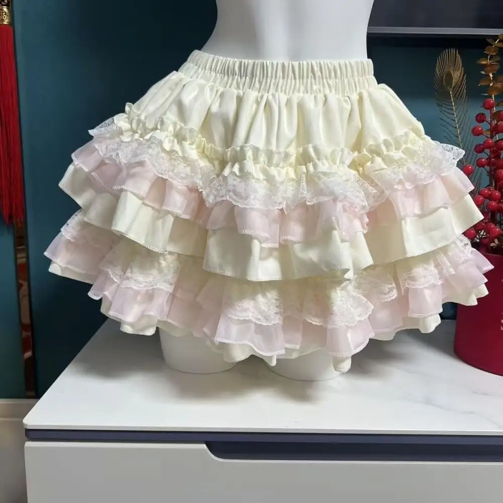 Japanese Womens Y2K Cute Ruffled Layered Skirt 2026 Sweet Lace Cake Skirts High Waist Puff Skirt Cute Lolita Skirt Summer Cloth