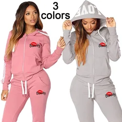 Nuovo Set di abbigliamento sportivo stampato da donna felpa con cappuccio e pantaloni con Zip intera Set sportivo Casual Set da Jogging invernale in 2 pezzi