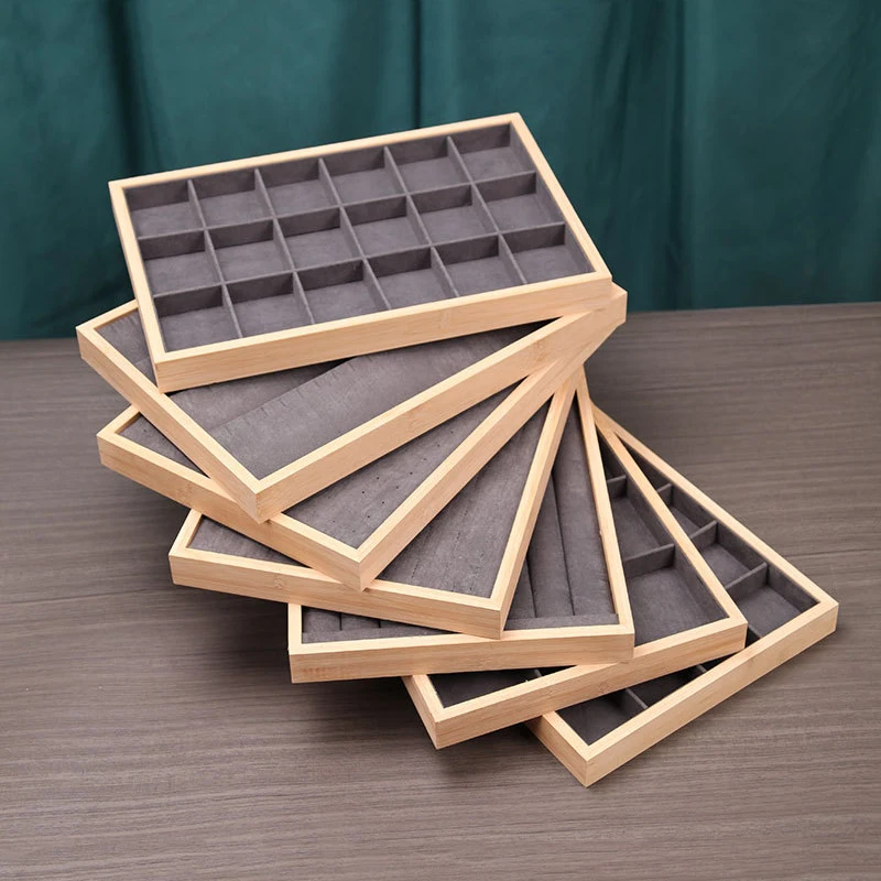 1 PC แฟชั่นสีเทา Series ไม้เครื่องประดับถาดต่างหูแหวนสร้อยคอสร้อยข้อมือถาดลิ้นชักตู้โชว์ Props