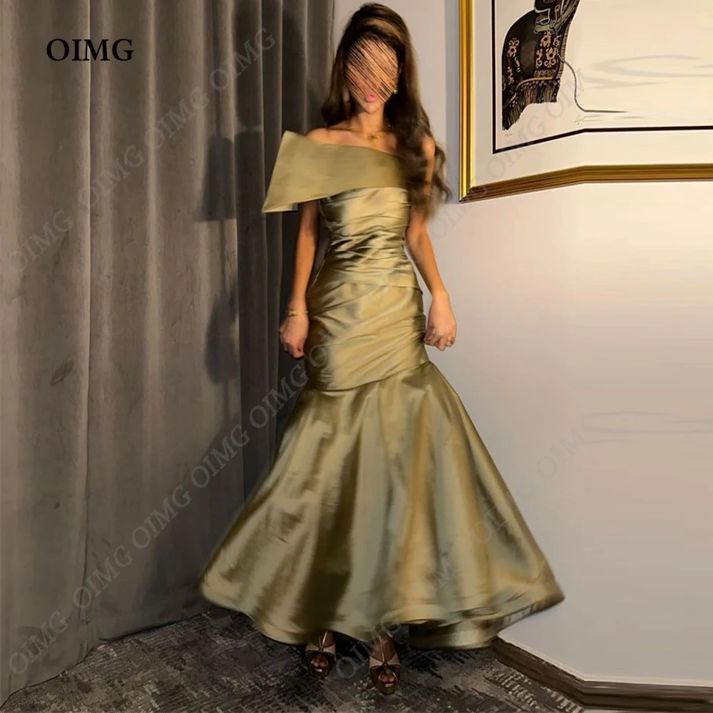 OIMG-Vestidos de Cóctel elegantes para mujer, un hombro hasta el tobillo, Midi verde, vaina Simple, vestido de fiesta, 2023