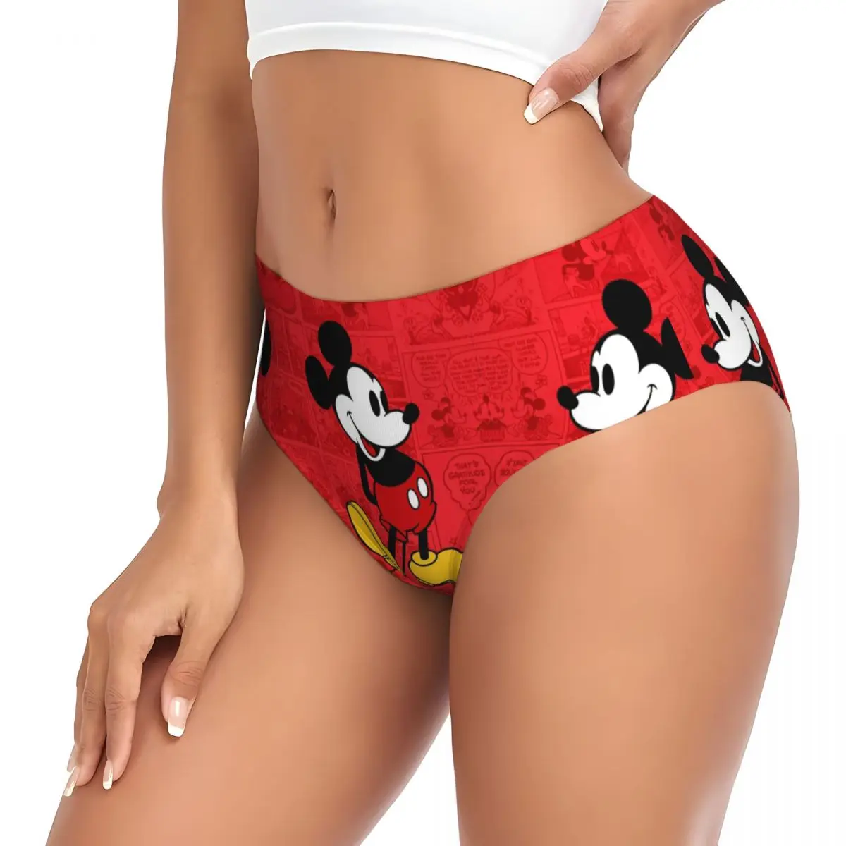 Calcinha breve personalizada de desenho animado do Mickey Mouse Minnie Mouse Roupa íntima feminina confortável