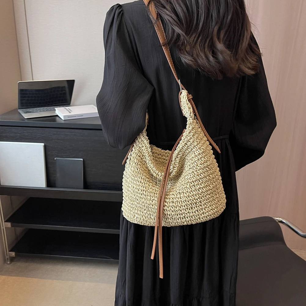 Summer Straw Woven Bag for Women Shoulder Bag Raffia Paper Rope Boho Beach Handbags Casual Messenger Crossbody Bag Female Purse