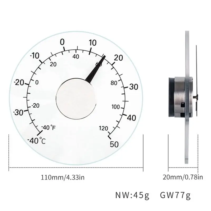 2025+ Outdoor Wall-Mounted Thermometer Household Lead-Free Self-Adhesive Transparent Waterproof Thermometer Battery-Free 11cm