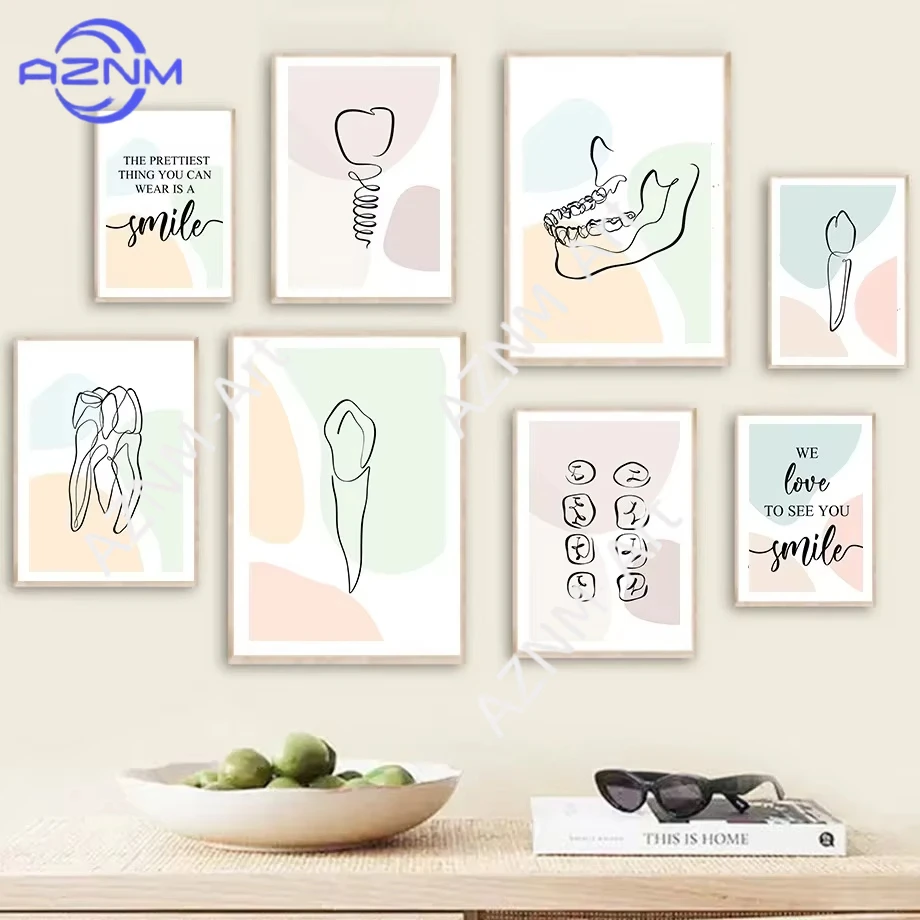 1pc Teeth Abstract Line Oral Health Dentist Wall Art Canvas Painting Nordic Posters and Prints Wall Pictures for Dental Decor