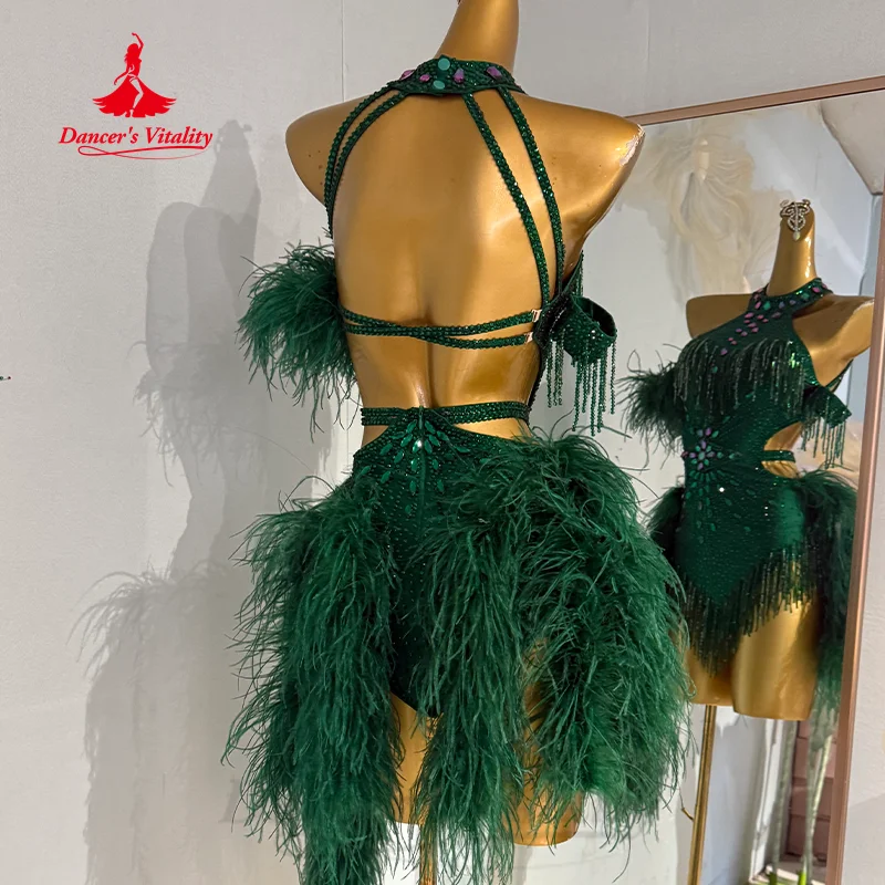 Latin Dance Competition Dresses Customization High-end Luxury AB Stones  Feather Dress Tango ChaCha Samba Performance Costumes - AliExpress