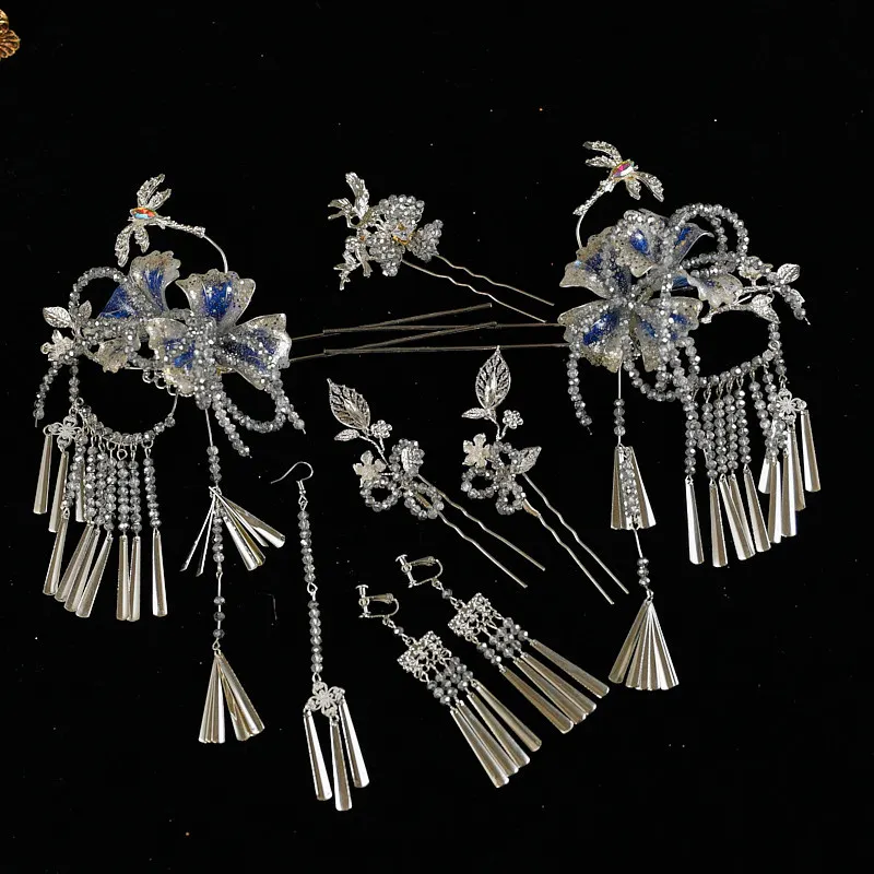 غطاء رأس الزفاف الأبيض ضوء القمر سوبر الفضة هيدروجيل زهرة شرابة الملابس الصينية الجديدة ثوب Xiuhe