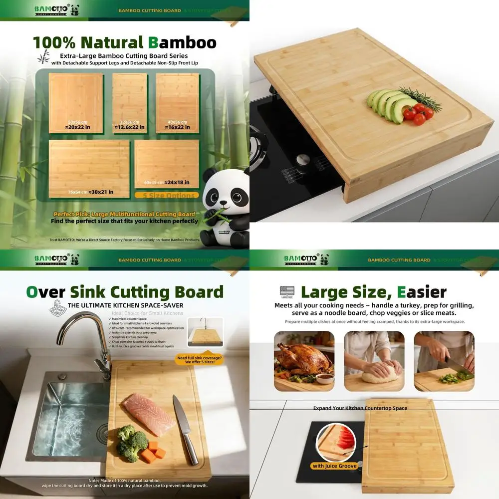 

Бамбуковая разделочная доска 16 x 22 дюйма с ножками и бортиком для кухни и автодома