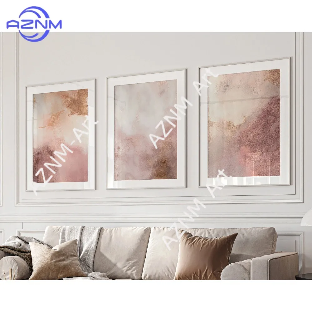 1/3PCS ，Abstract Blush Pink Set of 3 Prints, Set of 3 Brush Stroke Prints, Abstract Wall Art, Modern Bedroom Room Decor