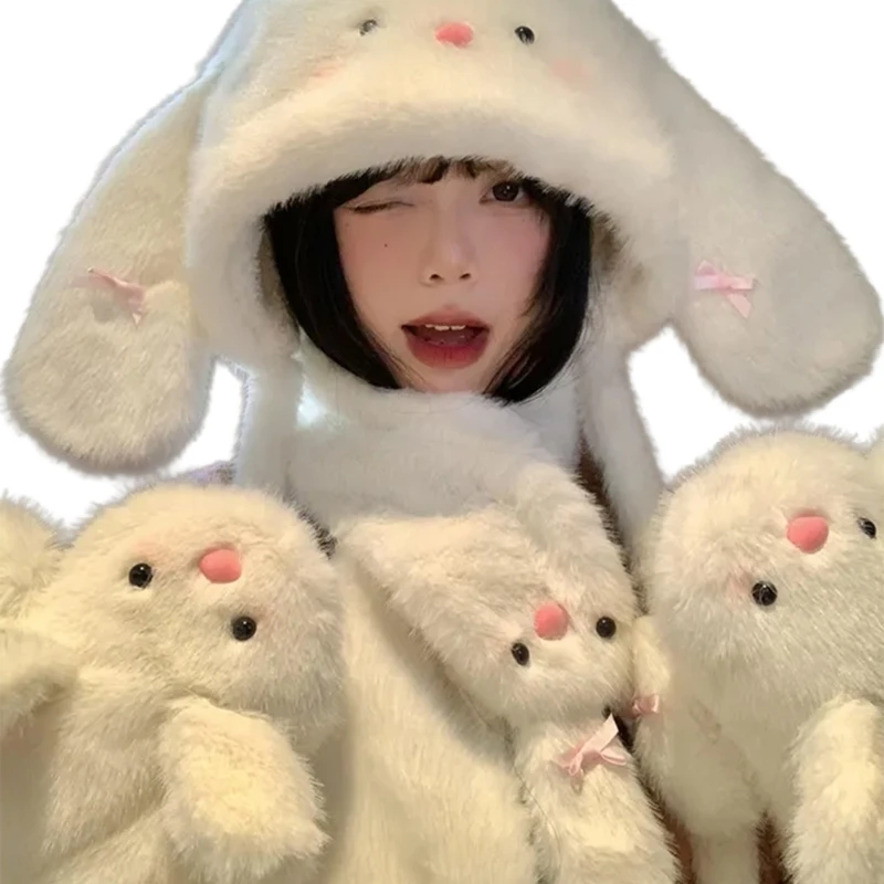 Comfortable Rabbit Theme Hat Scarf Gloves For Everyday Use Winter Activity Gear Drop Shipping