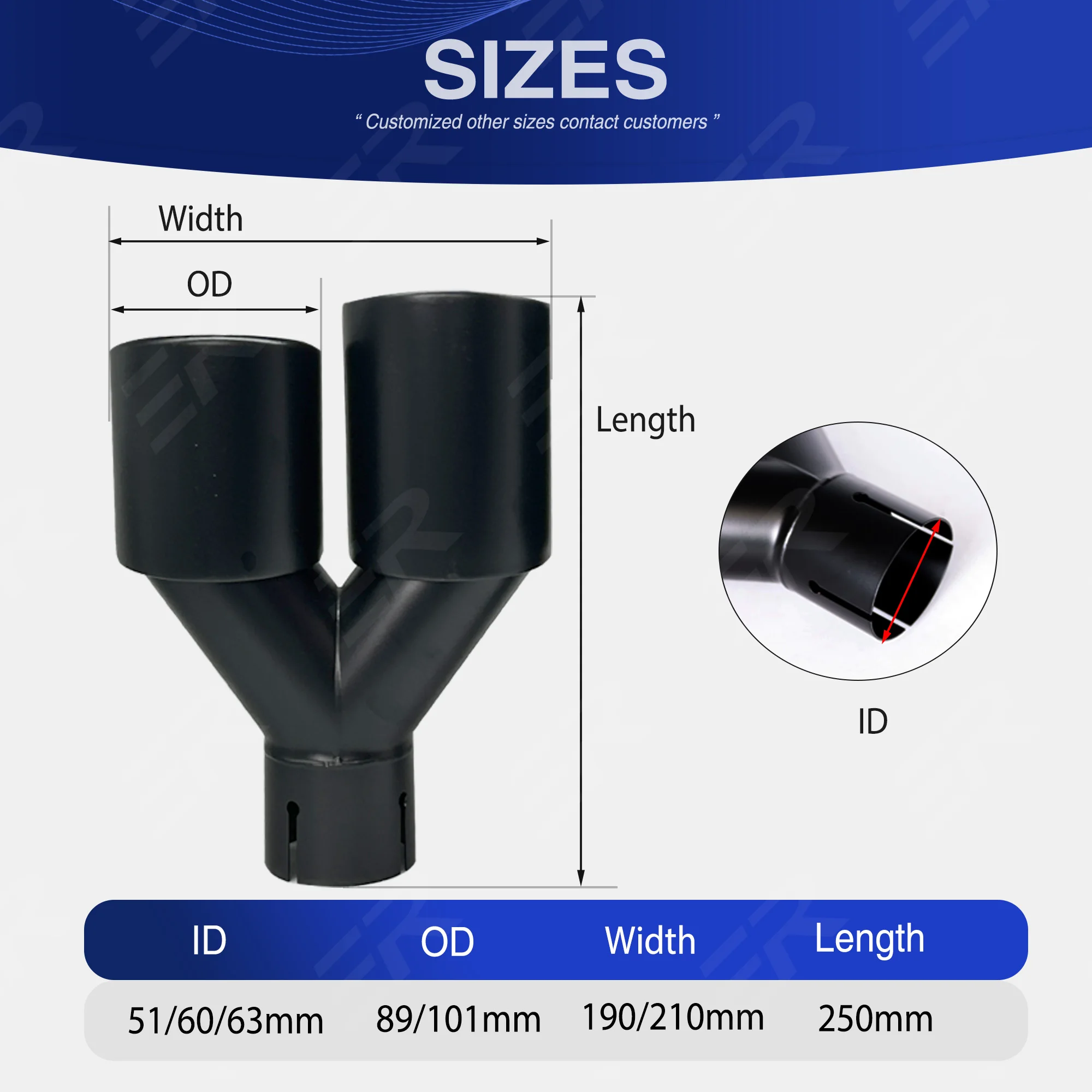ER 1PCS Universal Exhaust Tips car accessories Matte Black 304 Stainless Dual Outlet for Car Nozzle Muffler Tail Tips Modify