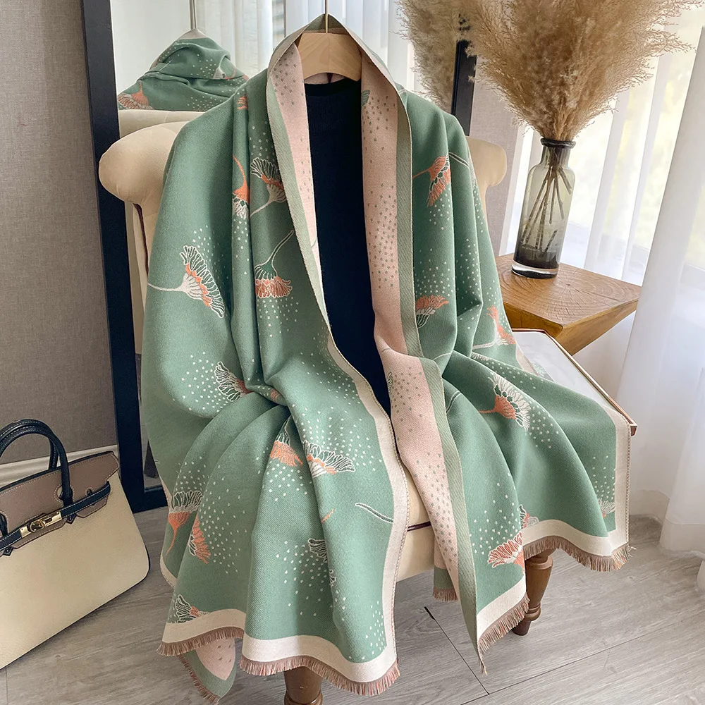 

Imitation Cashmere Thickened Scarf Women's Autumn And Winter Dandelion Pattern Color Matching Shawl Short Beard Tassel Decoratio