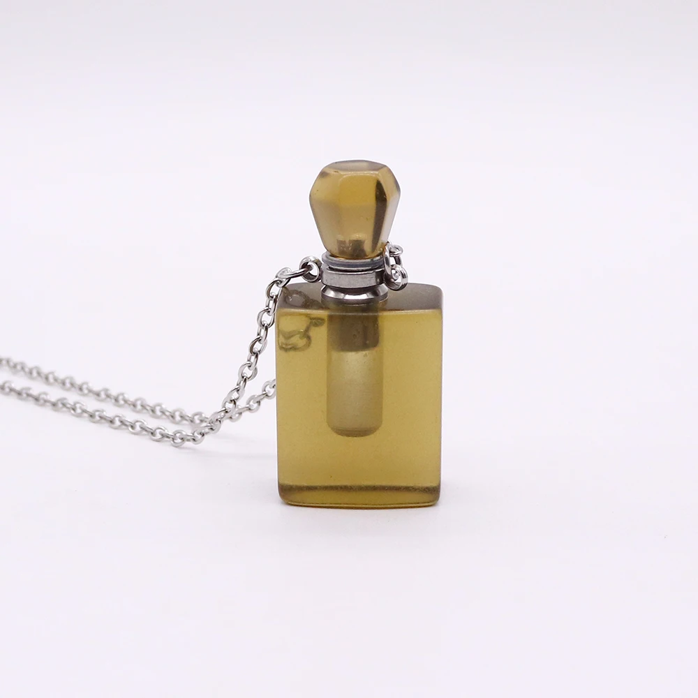Natural Crystal Stone Perfume Bottle Necklace Reiki Amethysts Essential Oil Diffuser Pendant Fashion Jewelry for Women Gift