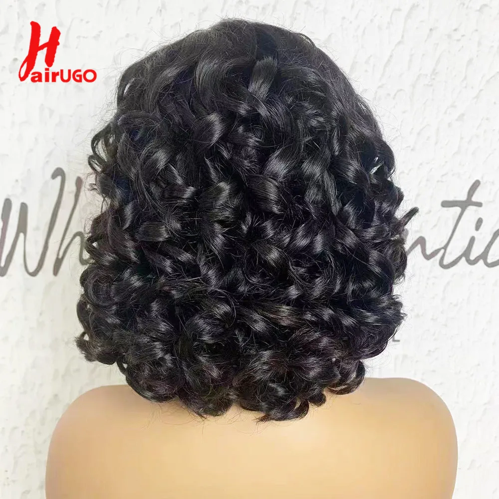 Bouncy 4*4 Lace Closure Human Hair Wigs Side Part Bouncy Curly Lace Closure Wigs Prepluck Bleach Knots High Density HairUGo