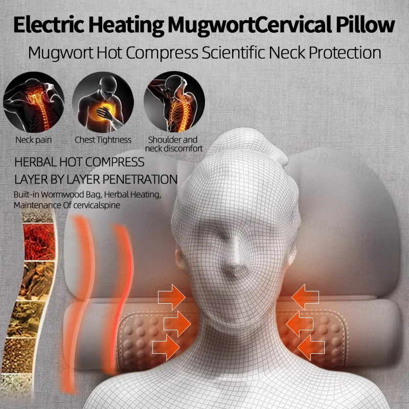 Moxibustion Neck Pillow Mugwort Hot Compress Cervical Vertebra Neck Massager Body Relax Masaje Neck Massager Pillow Masajeador