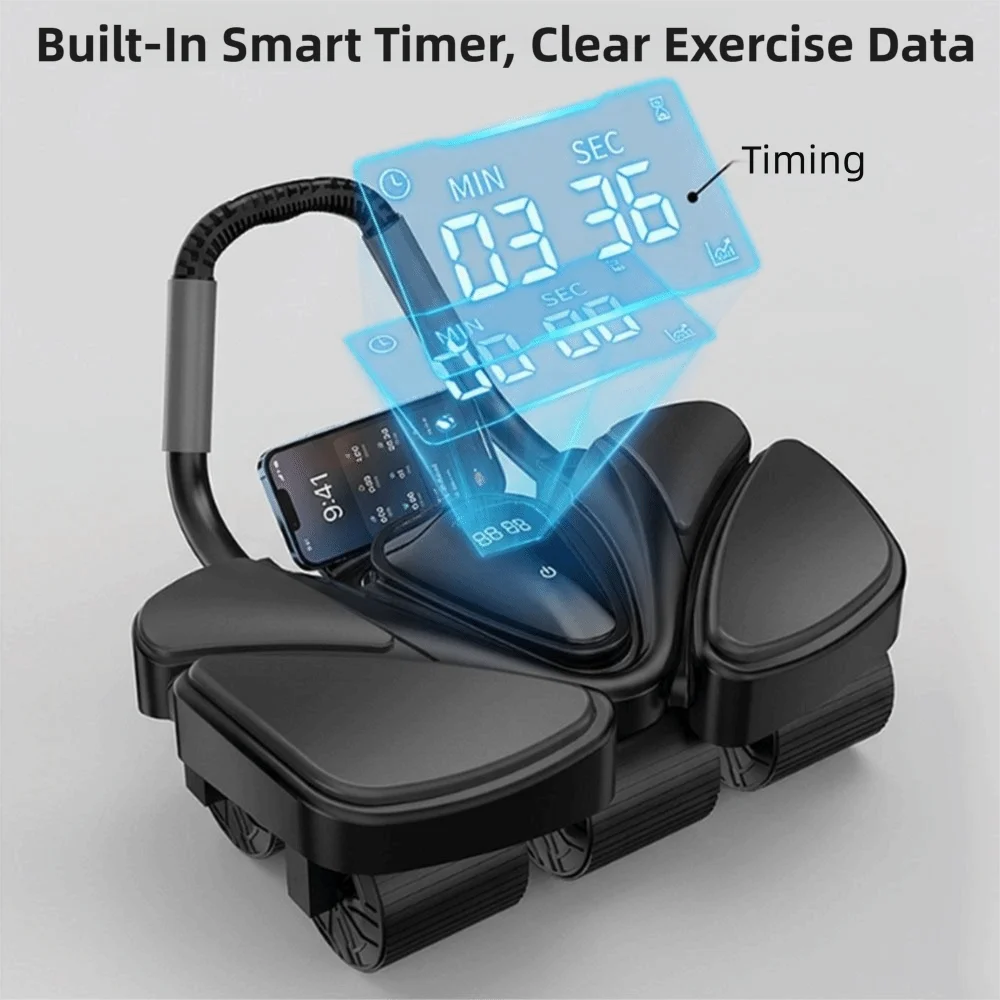 4/6 Wheel Abdominal Workout Roller Automatic Rebound Non-Slip Abdominal Exercise Machine Digital Display Elbow Support