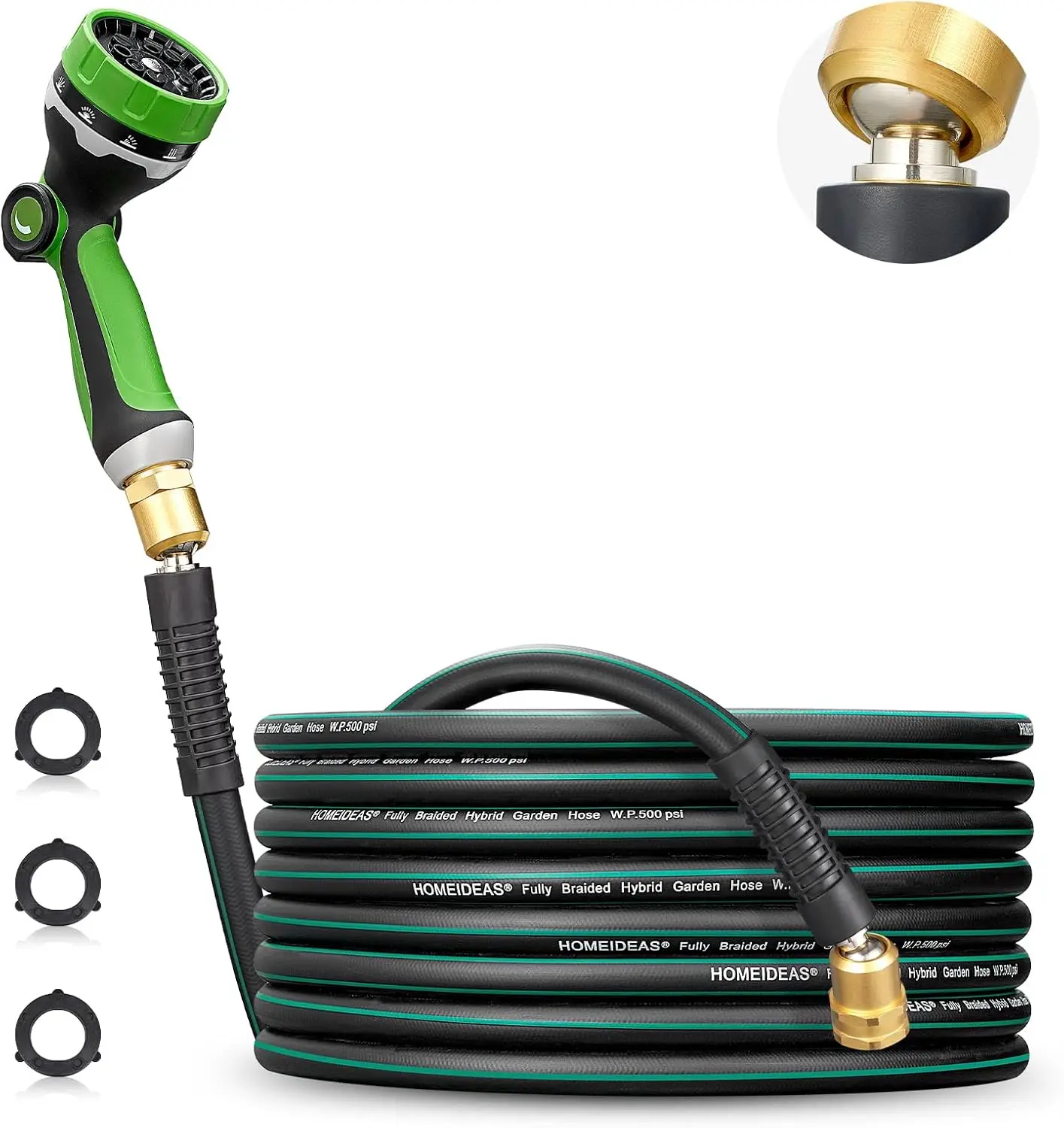 

Резиновый садовый шланг длиной 25 футов с насадкой - герметичный, не перегибается, вращение на 360° ° Вращающиеся латунные фитинги для наружного полива