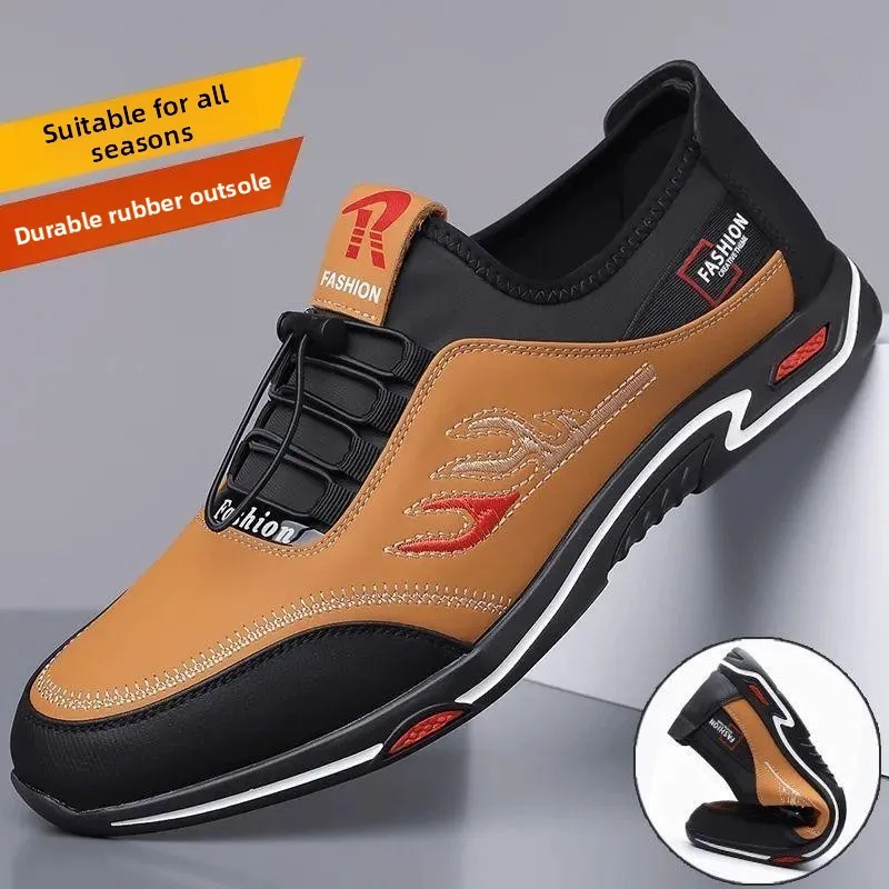 Fall 2026 Men's Soft Bottom Anti-Slip Casual Leather Shoes Fashionable All-Match Slip-On Driving Dad Shoes Comfortable Driving