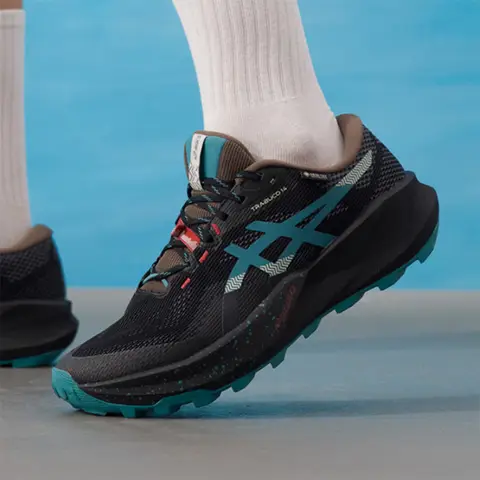 Asics  TRABUCO 14 Black Teal Waterproof Anti Slip Outdoor Trail Running Hiking Shoes 1011C165-001