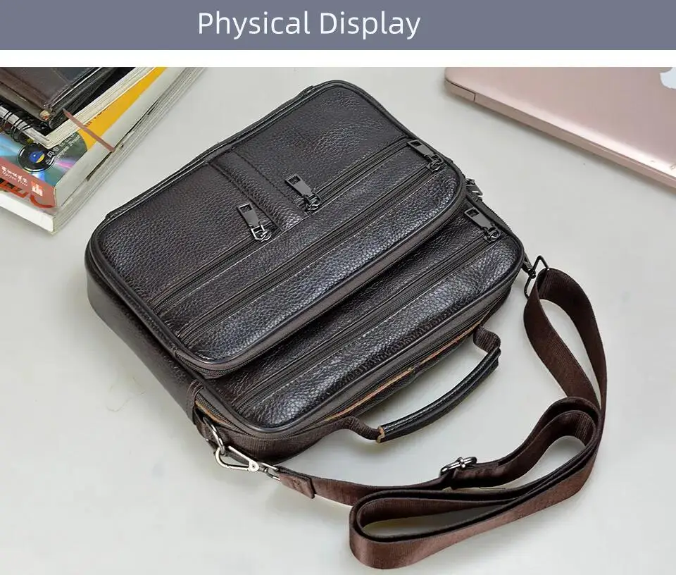 Neuankömmling Männer Umhängetasche Herren Echt leder Umhängetasche Junge Kaffee mittelgroße Handtaschen Tasche natürliche Haut Männer Aktentasche – Detail 2