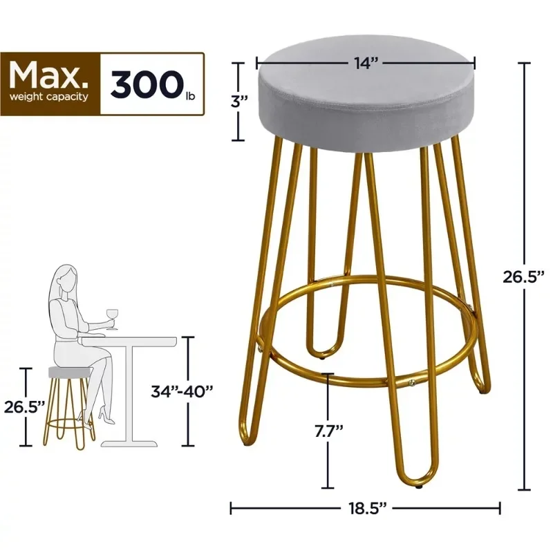 Tabouret de bar gris, ensemble de 2 tabourets de bar