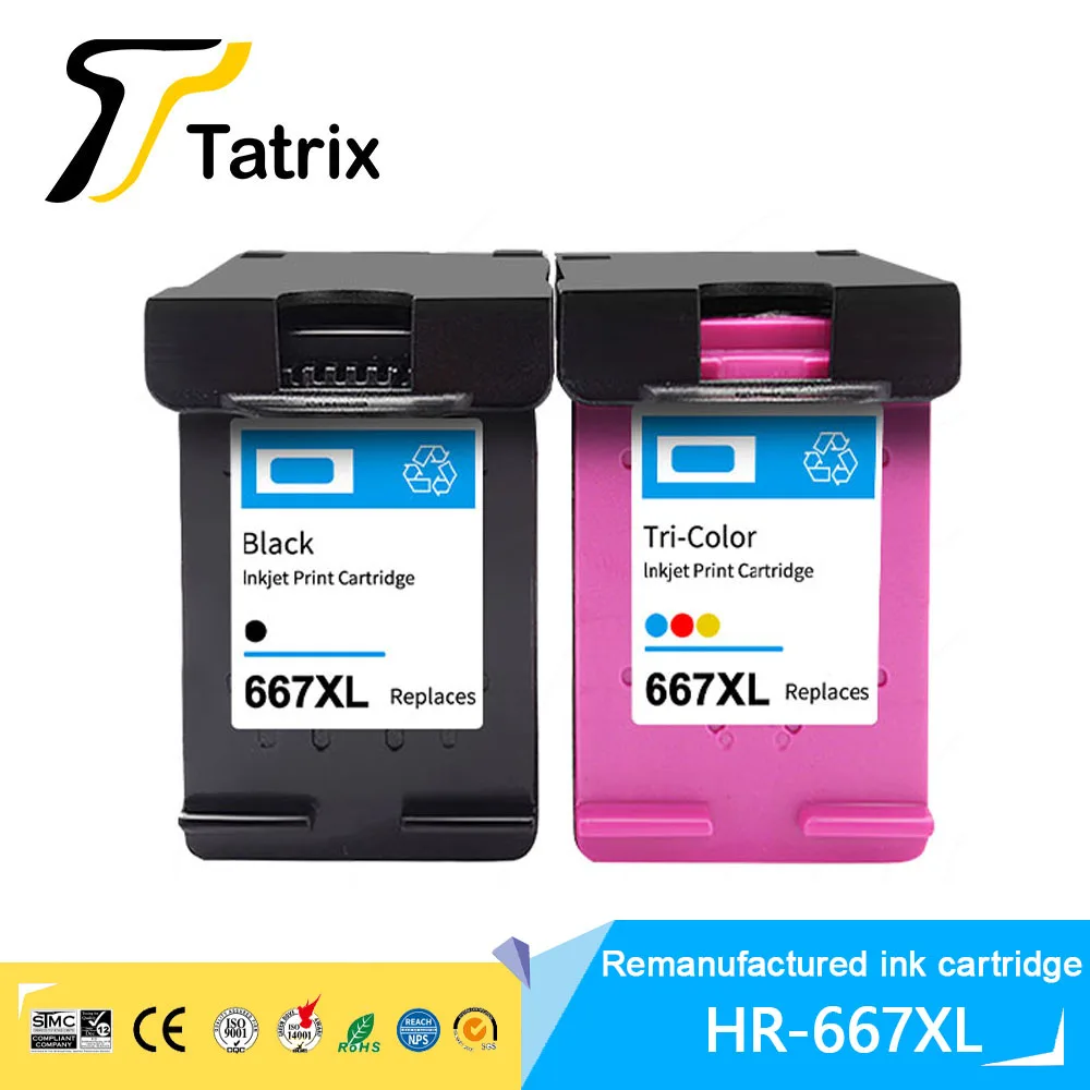 Tatrix HP667 XL 667XL Premium Remanufactured Color Inkjet Ink Cartridge for HP Deskjet 1275 2374 2375 2376 2775 2776 Printer