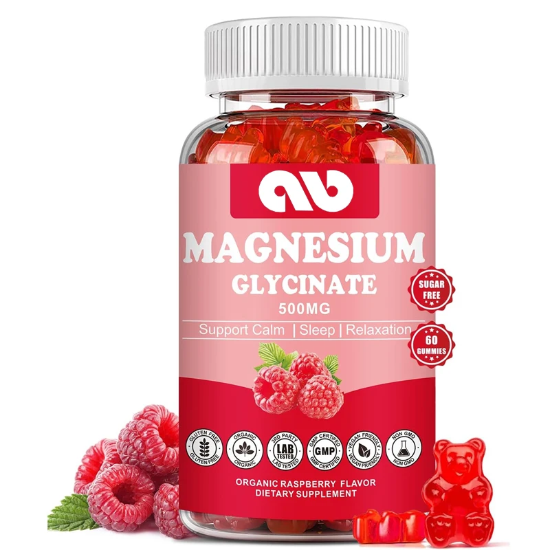 

Magnesium glycinate gummies 500mg | Non GMO | Suitable for vegetarians in adults and children (60 raspberry gummies)