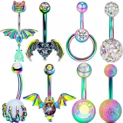 1PCS Steel Rainbow Bat Belly Button Rings Gothic Punk Halloween Navel Piercing Heart Devil Belly Rings Jewelry Piercing Ombligo