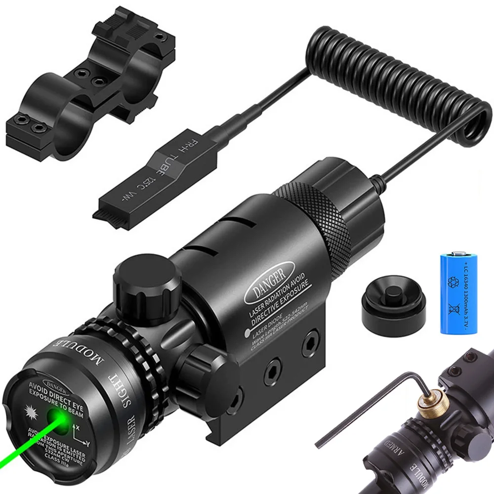 Tactical Hunting Laser Pointer Sight 532nm Green/Red Dot Rifle Underbarrel Mount Compact Scope Adjustable Up Down Left Right