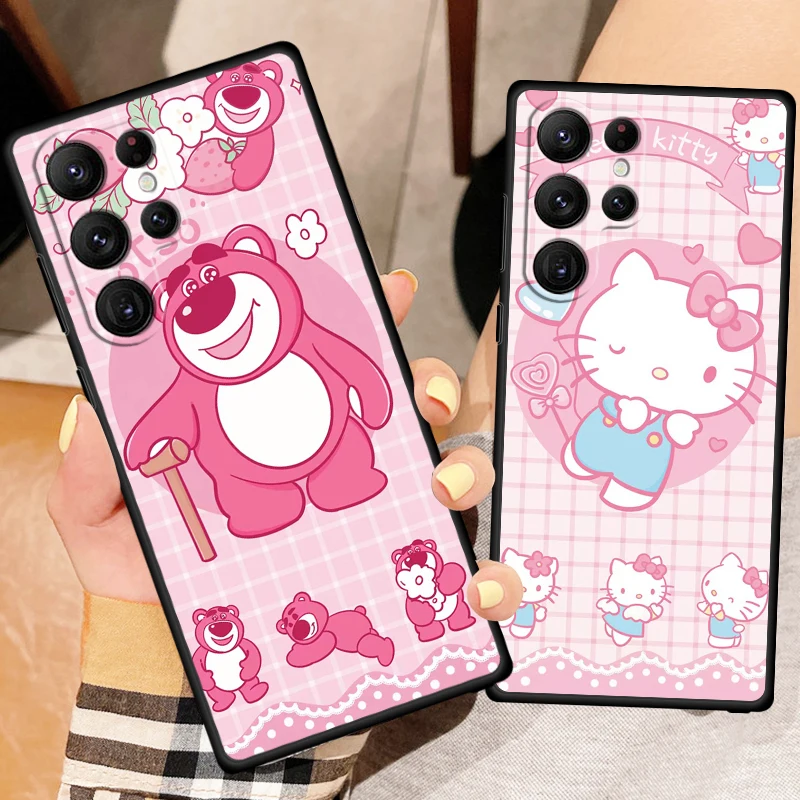 Śliczna kreskówka Sanrio dla Samsung Galaxy S23 S22 S21 S20 FE S10 S9 S10E S8 Plus Ultra Lite 5G czarna obudowa telefonu